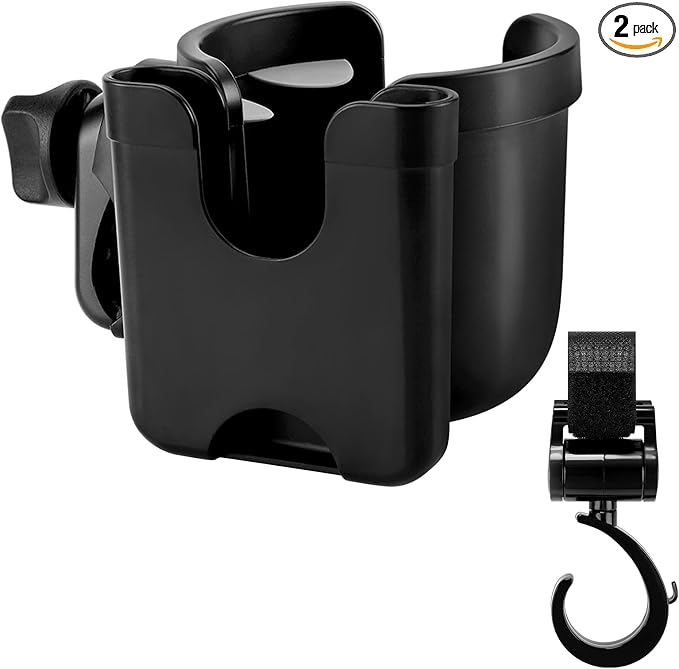 Accmor Stroller Cup Holder with Hook, Bike Cup Holder, Universal Cup Holder for Uppababy Nuna Doona Strollers, 2-in-1 Cup Phone Holder for Stroller Bike Wheelchair Walker Accessory