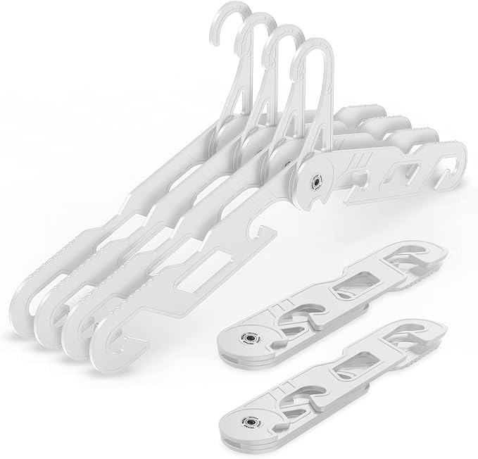 NICEDACK Premium Travel Hangers 6 Pack Portable Folding Clothes Hangers - Super Bearing Collapsible Hanger Foldable Clothes Drying Rack for Travel, Indoor and Outdoor Use (6 Pack White)