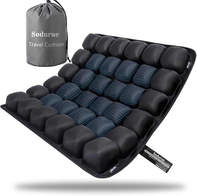 Sodurue Travel Cushion Airplane Seat,Airplane Seat Cushion for Long Flights,Press Type Air Inflatable Wheelchair Seat Cushion for Car,Office,Stadium,Ergonomic Comfort Support,Heavy Duty (36 Air Bag)