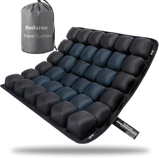 Sodurue Travel Cushion Airplane Seat,Airplane Seat Cushion for Long Flights,Press Type Air Inflatable Wheelchair Seat Cushion for Car,Office,Stadium,Ergonomic Comfort Support,Heavy Duty (36 Air Bag)