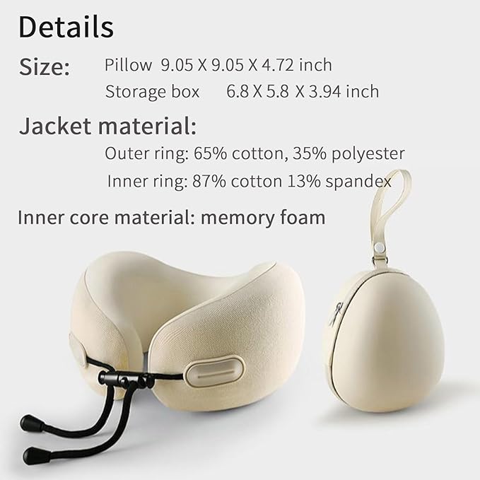 Travel Neck Pillow with Storage Case, 100% Pure Memory Foam, Airplane Head Support for Flight Sleeping, Portable, Gray
