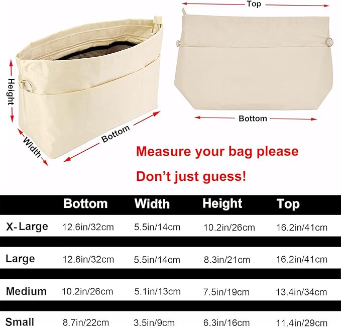 Time Wing Handbag Tote Purse Organizer Insert Bag Liner Shaper Divider Zipper 11 Pockets Compartments Small Beige