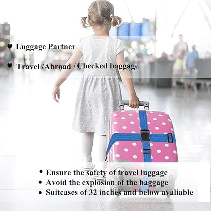 2 Pack Luggage Straps, Bright Colors Adjustable Suitcase Belts with Quick Release Buckle (DarkBlue)