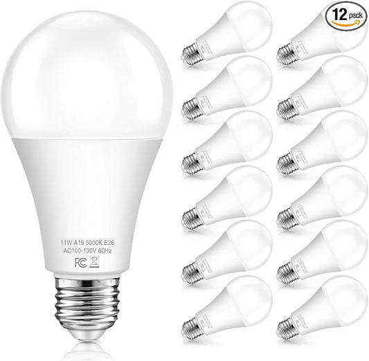 Dusk to Dawn Light Bulbs Outdoor 100 Watt Equivalent, 11W Automatic On/Off Sensor Light Bulb Daylight 5000K, A19 Outdoor LED Light Bulbs Photocell for Porch Garage Yard Security, E26 Base, 12-Pack
