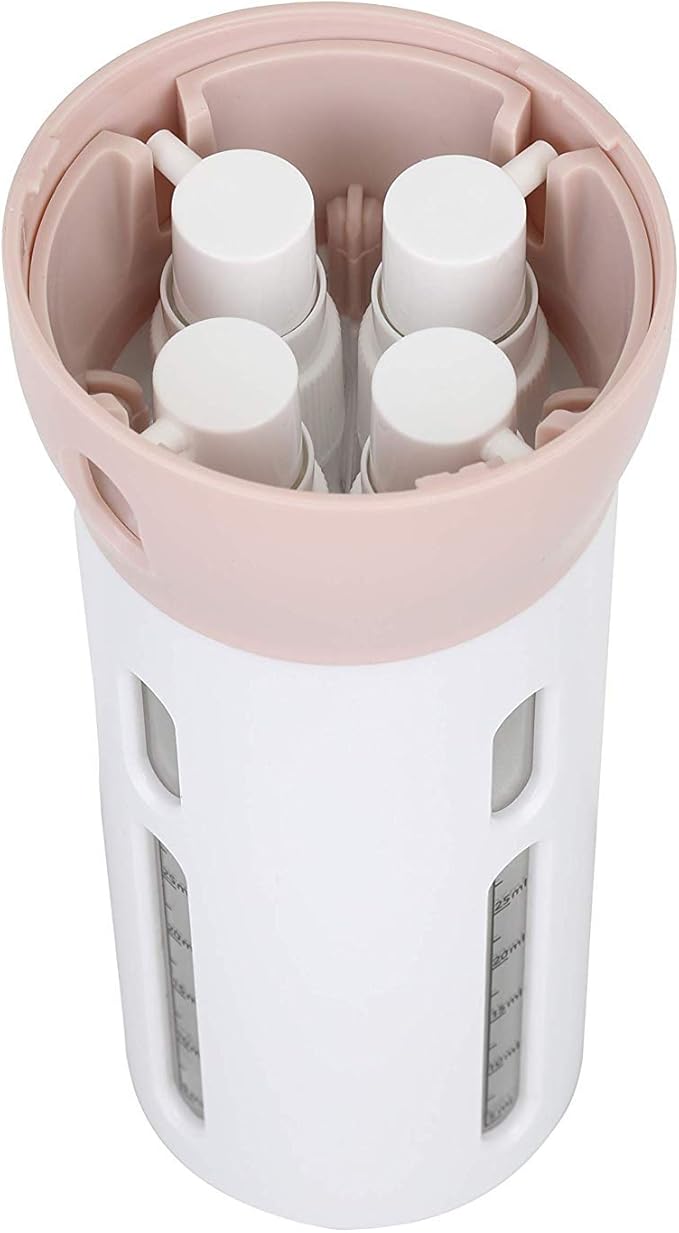 Travigo 4-in-1 Travel Dispenser Bottle Set, TSA Approved, Leak Proof, Reusable 1.4 oz. (40 mL) Toiletry Containers for Shampoo, Conditioner, Soap, Lotion, Skincare (2 Pack, Pink & Gray)