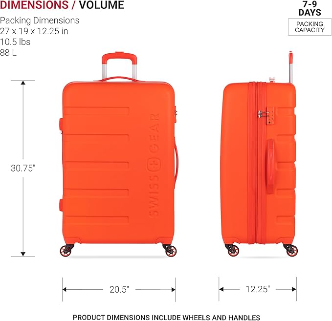 SwissGear 7366 Signature Hardside Expandable Luggage with Spinner Wheels, TSA Lock, Orange, Checked-Large 27-Inch