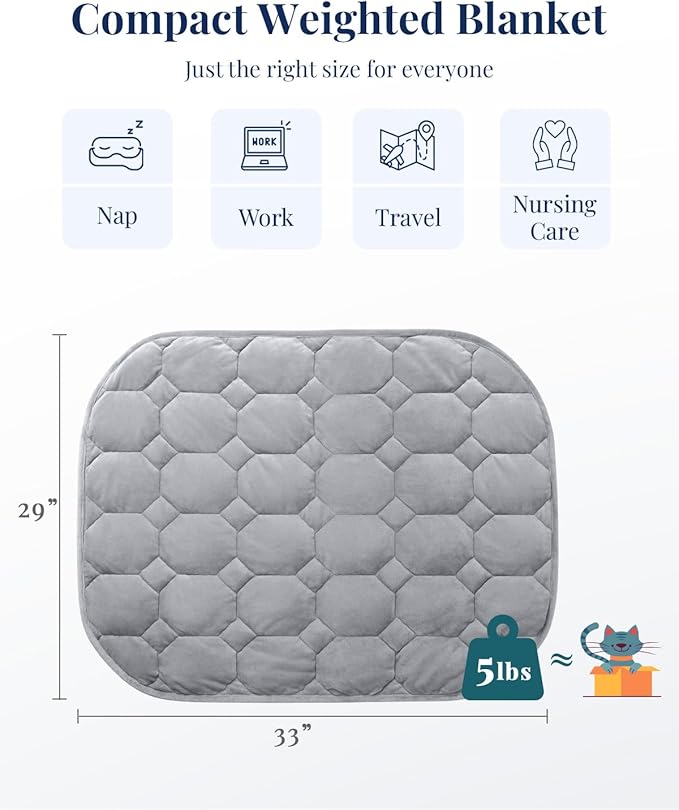Kivik Weighted Blanket for Travel 5 lbs, Weighted Lap Blanket 29"x33", Full-Body Coverage & Lightweight, Weighted Lap Pad for Adults, Unique, Grey