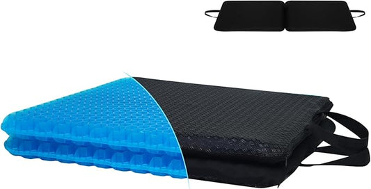 Gel Seat Cushion for Long Sitting-Two Sizes Gel Cushion(Thick＆Large)19"x17.5"x2.8"/38"x17.5"x1.4"(Fold/Expand), Pressure Relief Cushion for Office Chair, Egg Cushions for Wheelchair, Gel Pad for Car