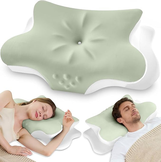 Cervical Neck Pillow for Pain Relief – Ergonomic Memory Foam Pillow for Side Sleeper Contour Orthopedic Bed Pillow for Neck Support with Cooling Cover – Ideal Christmas Birthday Gift - Olive Green