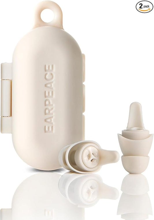 EARPEACE Everyday Noise Control & Noise Reduction Ear Plugs - High-Fidelity Earplugs, Comfortable & Reusable Earplugs for Travel, Sleep, Work, Snoring Blocking, Includes Carrying Case - Cream