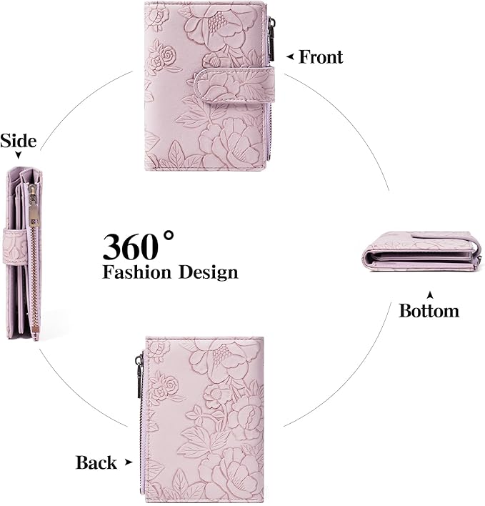GAEKEAO Womens Wallet Small Vegan Leather RFID Blocking Bifold Zipper Pocket Wallet Card Case Purse with ID Window