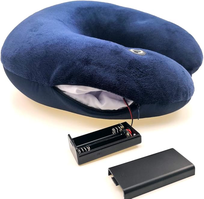 Hooshing Vibrating Neck Pillow Massage Therapy for Traveling Home Rest Portable Neck Pillows for Pain Relief Best Gift for Parents, Deep Blue