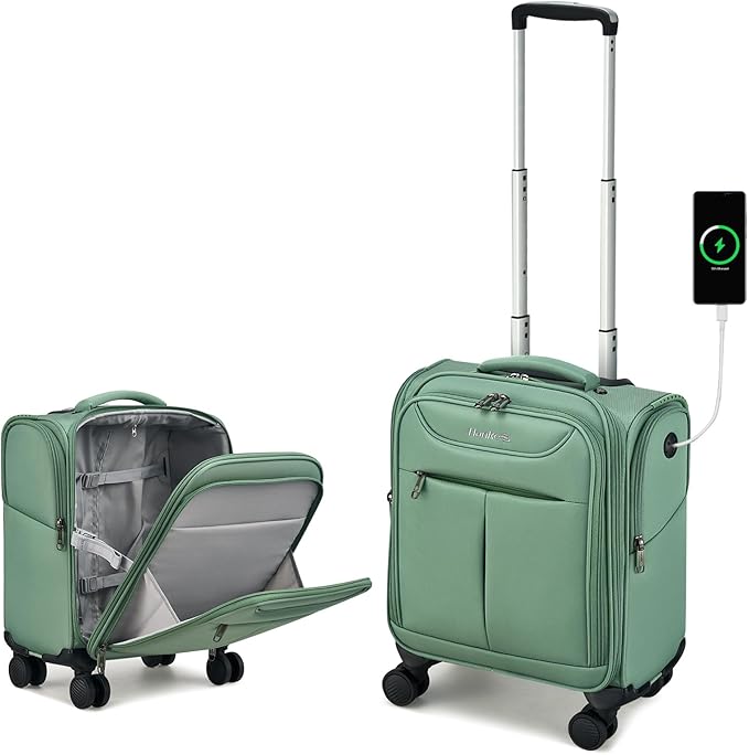 Hanke Underseat Carry On Luggage with Wheels, Lightweight Small Suitcase Airline Approved 16 Inch Softside Personal Item Travel Bag for Women Men, Compact Under Seat Luggage.(Forest Green)