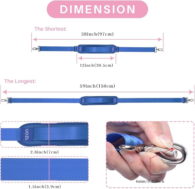 59 Inch Shoulder Straps, Soft with Ultra-Thick Fixed Shoulder Pad, Two Way Independently Adjustable Buckle Replacement Straps for Laptop Bag Messenger Bag Tool Bag Luggage,Blue