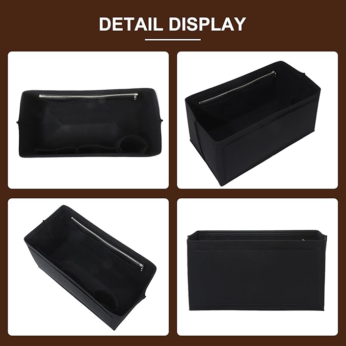 Doxo Felt Purse Organizer Insert for Longchamp Le Pliage L Travel Bag, Longchamp Orgainzer Insert Large with 9 Compartments and Zipper Water Bottle Holder, Fits Long Champ Large Bag (LT, Black)