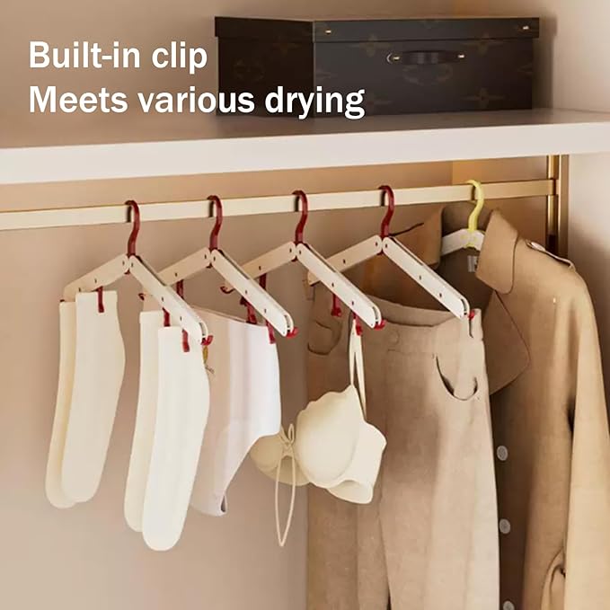 10 Pcs Modular Folding Travel Hangers (Beige/Red), MAX Space Saving Collapsible Hangers for Cruise, RV, and Luggage | Durable Two-Tone Set (Beige/Red)