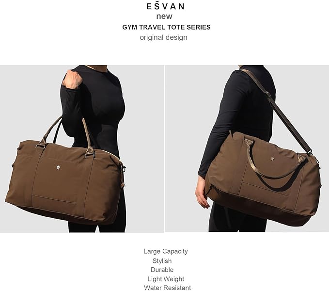 ESVAN Travel Tote Duffel Gym Bag,Weekender Overnight Carry-on Tote Crossbody Bag with Wet Pocket and Trolley Sleeve Upgraded