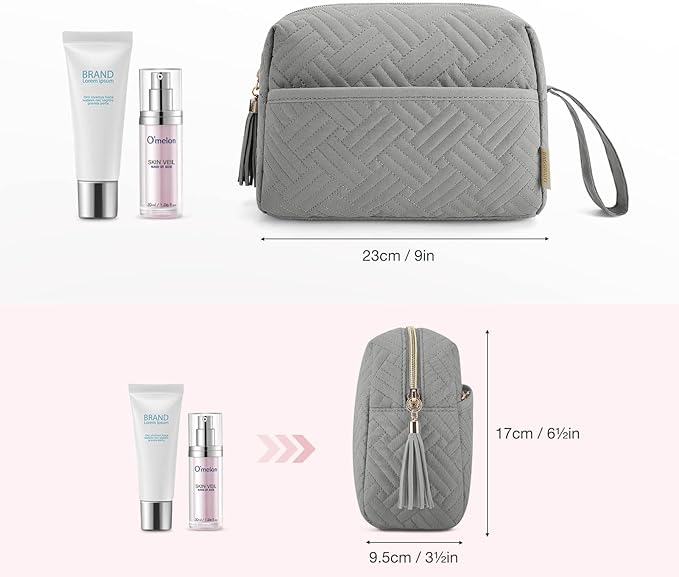 BAGSMART Makeup Bag, Elegant Roomy Cosmetic Pouch for Purse,Travel Zipper Pouch,Water-resistant Toiletry Bag,Makeup Accessories Organizer, Grey