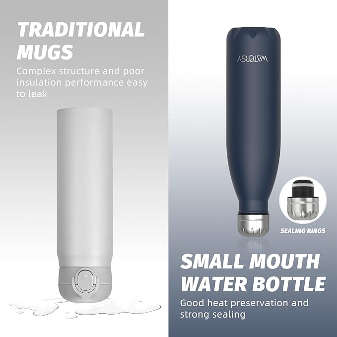 WATERSY Stainless Steel water bottles,17oz/500ml Insulated Water Bottles,Cobalt metal water bottle Keeps Drink Cold and Hot,Blue BPA Free kids water bottles for School,Gym,Travel,Sports