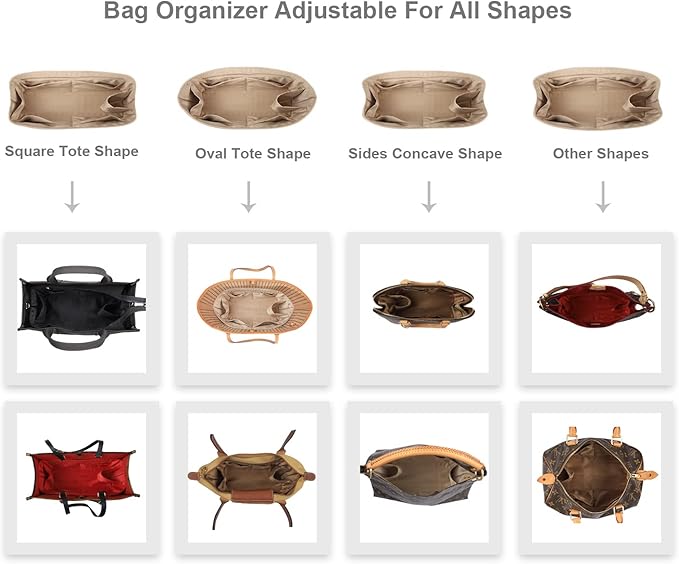 ZTUJO Purse Organizer Insert For Handbags, Silk Purse Organizer with Zipper, Silky Smooth, Bag Organizer For Speedy Neverfull Tote,onthego,Artsy, 6 Sizes (XL,Silky Beige)