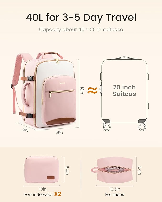 LOVEVOOK Large Travel Backpack for Women & Men, 40L Carry on Backpack for Airplanes, TSA Personal Item Travel Bag fits 17" Laptop, Waterproof Travel Essentials Airline Approved with 3 Packing Cubes