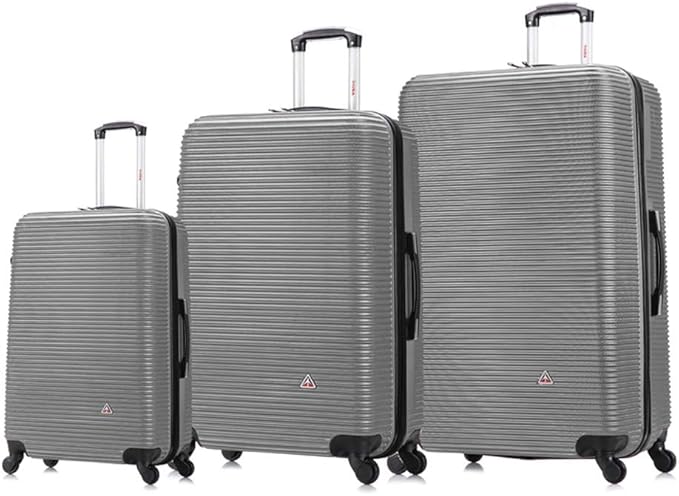 InUSA ROYAL Hardside Luggage Set with Spinner Wheel | Spacious Travel Suitcases with Ergonomic GEL Handle and Studs | (20/28/32) 3 Piece Luggage Set | Silver