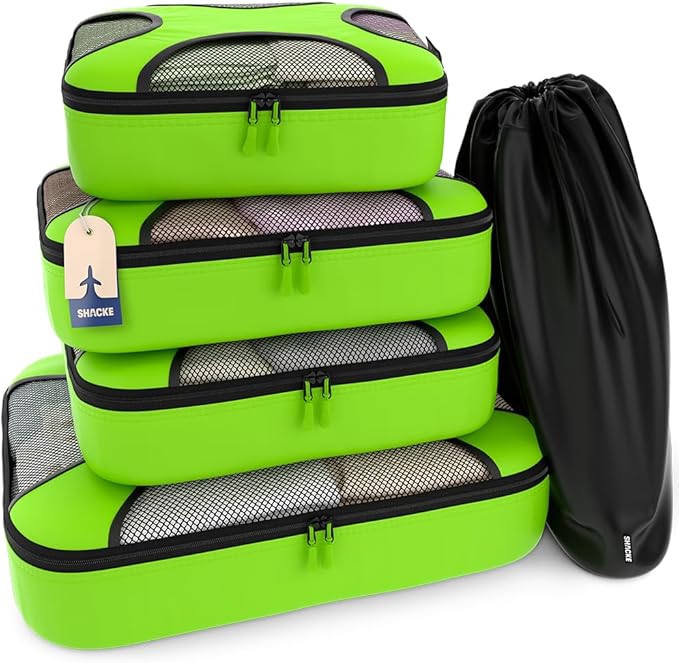 Shacke Packing Cubes for Travel 5 Set - Compression Luggage Organizer Bags - Versatile Travel Organizer for Women and Men - Optimized Packing Bags - Travel Essentials (Green Grass)