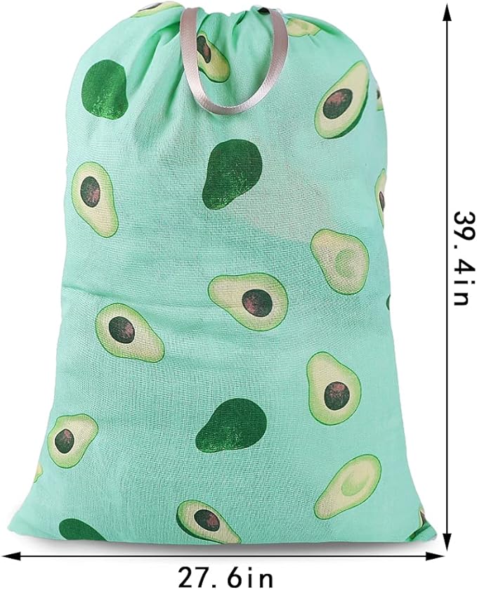 Sanlykate Extra Large Laundry Bag with Drawstring Closure and Handle, 28 x 40 Inch Heavy Duty Travel Dirty Clothes Bag for Laundromat and Household, Green Avocado