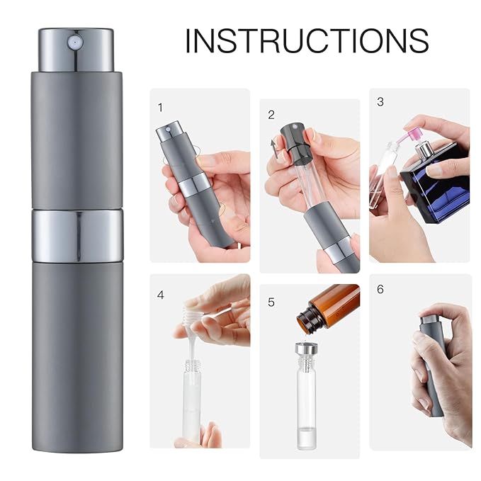 LISAPACK 8ML Atomizer Perfume Spray Bottle for Travel, Empty Refillable Cologne Dispenser, Portable Sprayer (Grey)