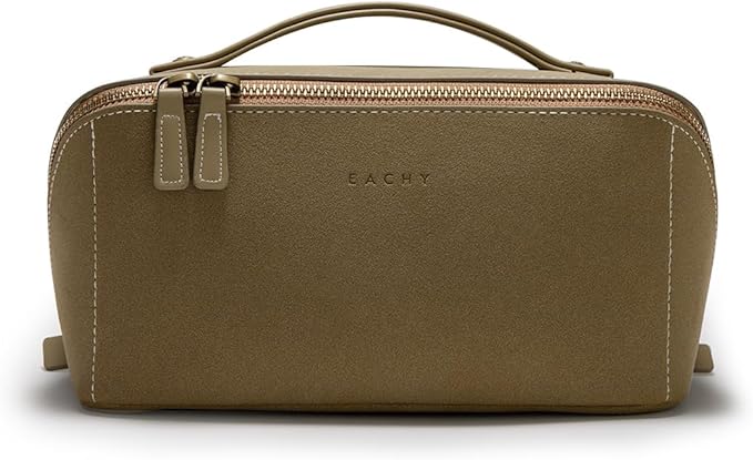 EACHY Travel Makeup Bag, Large Capacity Cosmetic Bag for Women, Waterproof PU Leather, Flat Open Portable Toiletry Bag for Skincare, Brushes & Travel Essentials