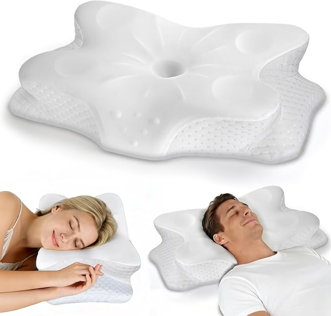 CCidea Cervical Neck Pillows for Sleeping & Pain Relief-Ergonomic Contour Memory Foam Pillow for Side/Back/Stomach Sleepers, 2 Heights with ICY Cooling White Silk Pillowcase - Gifts for Men & Women