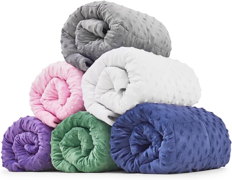 TONGDADA Weighted Lap Blanket 7lbs for Adult,Perfect for Relaxation, Lounging, Napping, Sleeping & Travel,Luxury Minky Weighted Body Blanket,Weighted Throw Blanket-White Minky Dot, 29" x 24"
