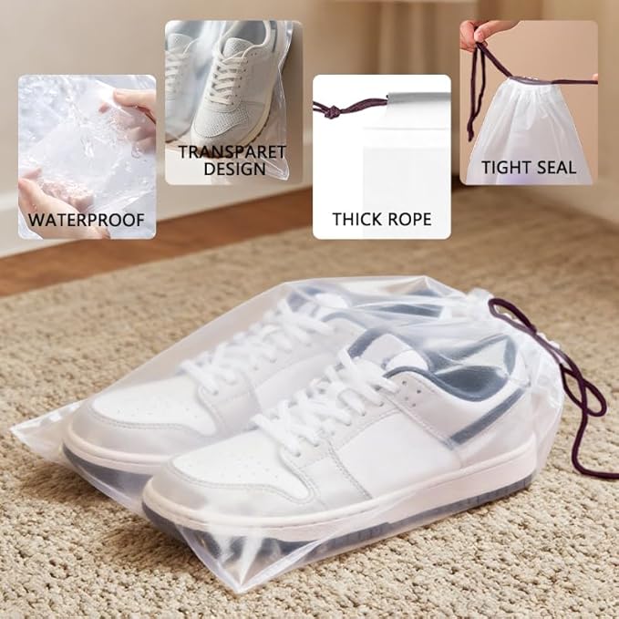 Shoe Bags for Travel, Waterproof Large Clear Shoe Bags for Packing, Portable Drawstring Storage Bag Travel Essentials 5 Packs