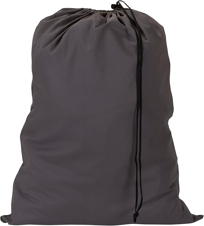 Household Essentials Cotton Laundry Bag, Large, 100% Cotton, Drawstring Top with Cord Lock, Machine Washable, 3 to 4 Load Capacity, Versatile and Compact, Breathable, Foldable, Gray