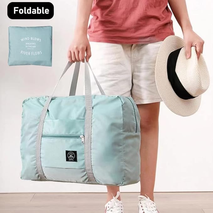 2 Pack Foldable Travel Bag Waterproof Travel Duffel Bag,Women Ladies Man Canvas Weekender Bag Overnight Carry-on Tote Duffel in Trolley Handle (Pink&Blue)…