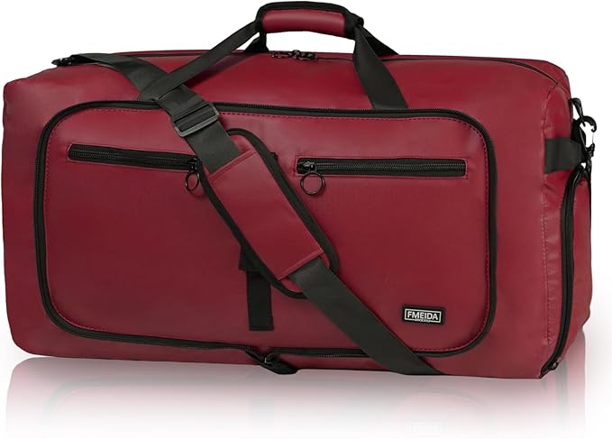 Fmeida 65L Duffle Bag with Shoes Compartment, Foldable Travel Duffel Bags for Men Women, Large Packable Travel Bag Water Repellent & Tear Resistant (Red)