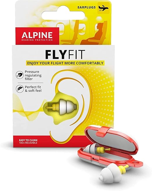 Alpine FlyFit - Earplugs for Pressure Relief & Preventing Ear Pain While Flying - Airplane Travel Essentials - Comfortable Reusable Hypoallergenic Earplugs with Ultra Soft Filter