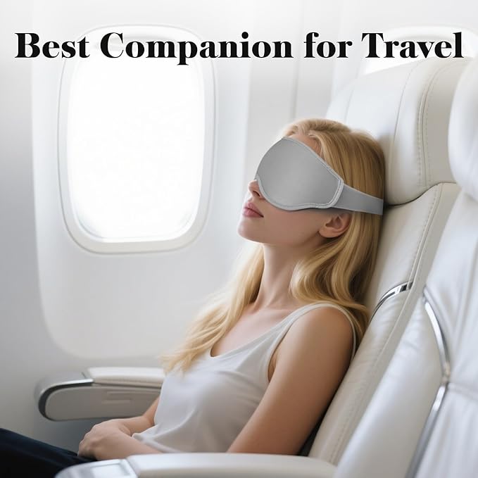 3D Eye Mask Sleep Mask for Men & Women, 100% Pressure-Free & Light Block-Out Eye Mask for Sleep with Easy Adjustable Strap, Night Eye Cover for Travel, Grey