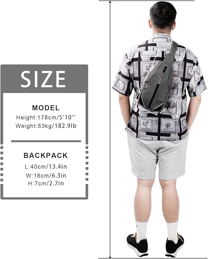 WATERFLY Small Crossbody Sling Backpack Anti Theft Backpack for Traveling Chest Bags for Men&Women Multipurpose Casual Daypack Hiking Shoulder Bag (Gray)