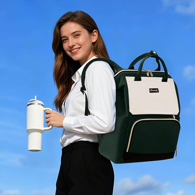 LOVEVOOK Laptop Backpack for Women with Giant Tumbler Holder Pocket, 15.6 inch Travel Work Bag Purse for Nurse Teacher, Waterproof Casual Daypack Bookbag for College Business