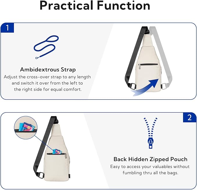 WATERFLY Medium Crossbody Sling Backpack Anti Theft Backpack for Traveling Chest Shoulder Bag