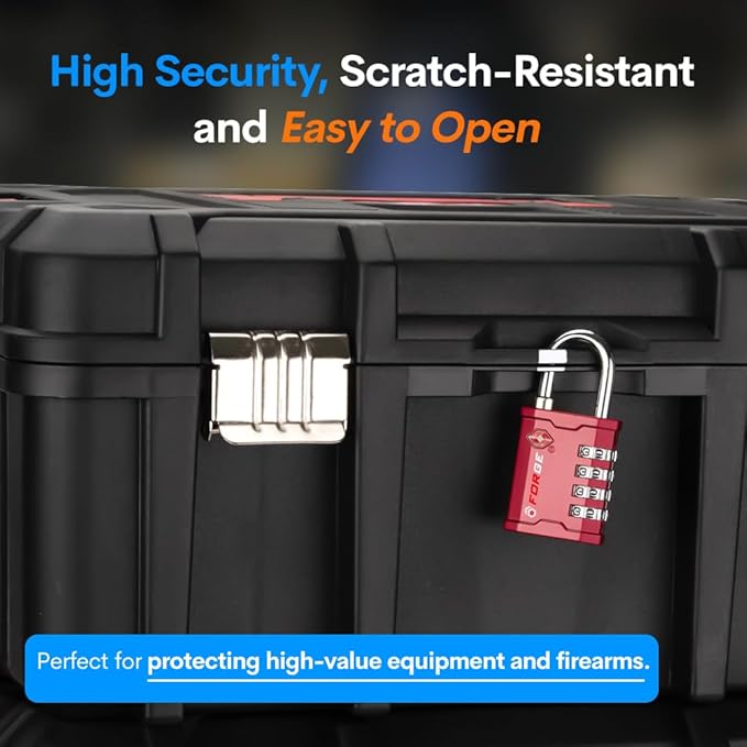 FORGE 4 Digit 17067 TSA Approved Gun Box, Tool Box and Case Lock, Combination Padlock for Travel, RED 1 Lock.