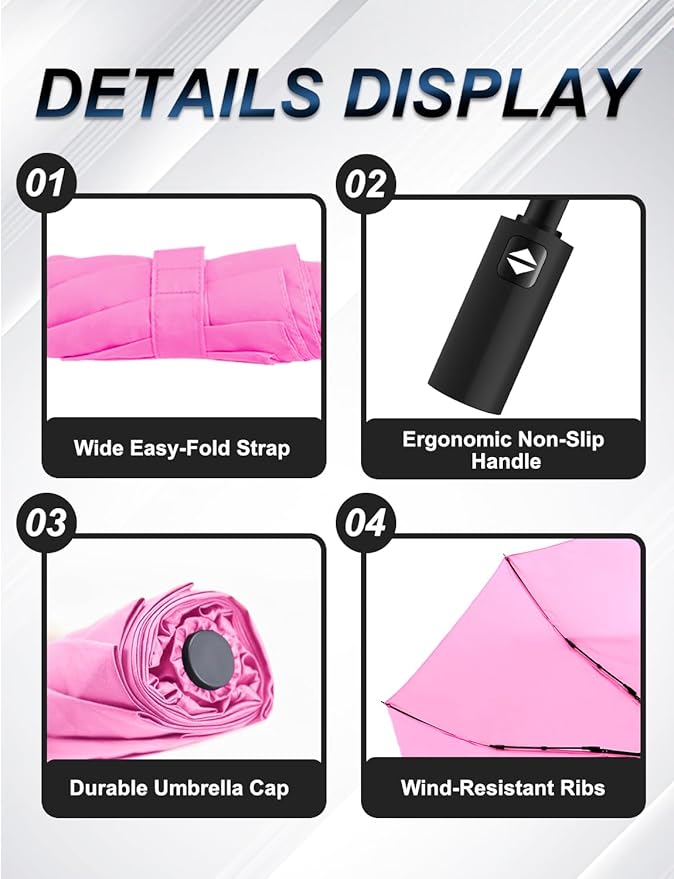 SoulRain Travel Umbrella - Compact Umbrella for Rain - Perfect Large Auto Folding Umbrella - Ideal Car umbrella, Small umbrella, and Travel Companion