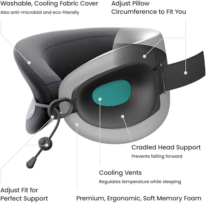 Cabeau Evolution X Travel Essential Neck Pillow - Memory Foam Body Positioner - Perfectly Contours to 11-21 Inch Necks - Three Ways to Adjust for Ultimate Comfort on Long Flights - Diamond