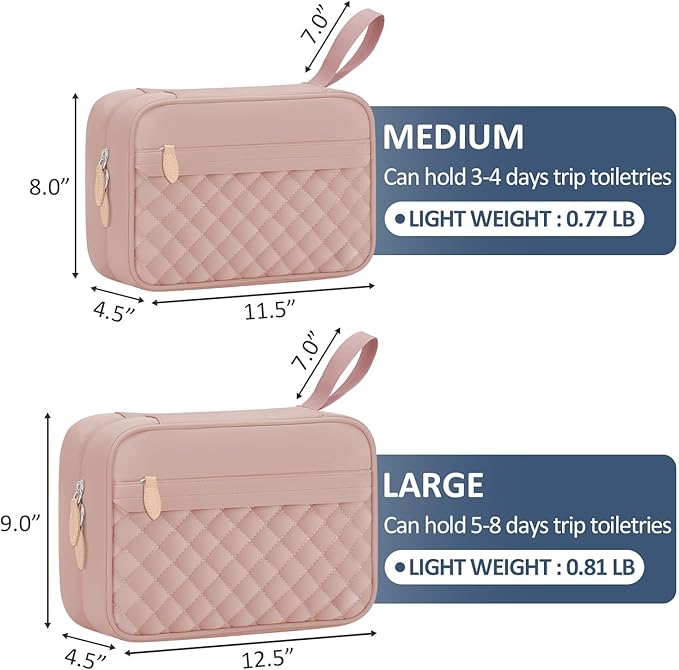 Travel Toiletry Bag for Women with Hanging Hook, Waterproof TSA Approved Cometic Toiletry Bag Organizers Leakproof Make up Bags for Women Pink