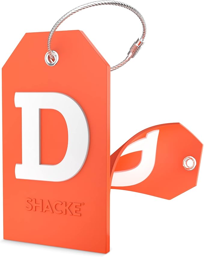 Shacke Initial Luggage Tag with Full Privacy Cover and Stainless Steel Loop – (Letter D)