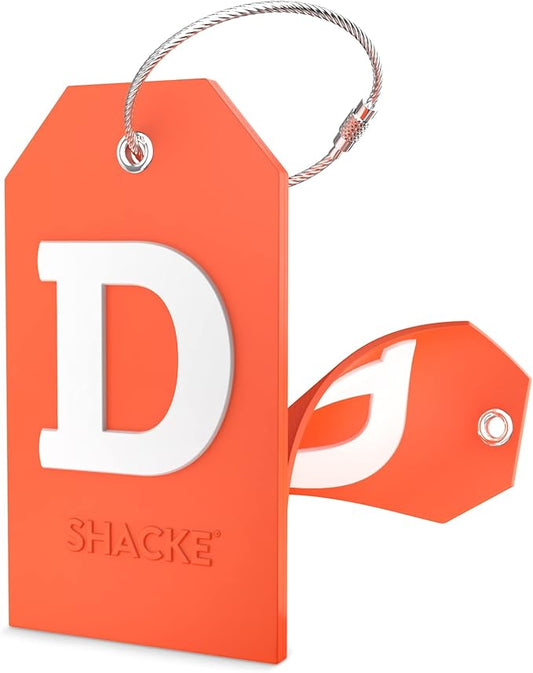 Shacke Initial Luggage Tag with Full Privacy Cover and Stainless Steel Loop – (Letter D)