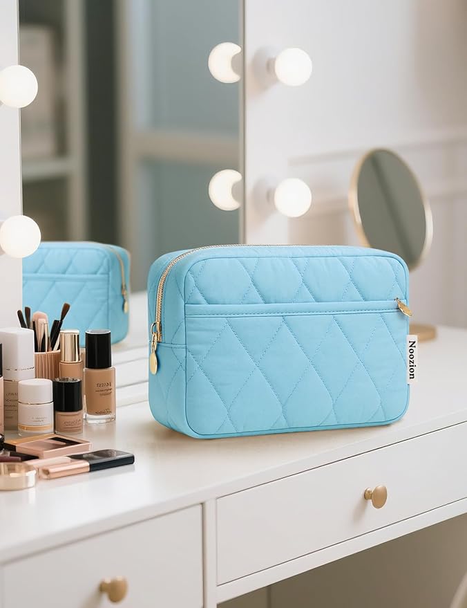 Noozion Makeup Bag Travel Toiletry Bag, Puffy Padded Cosmetic Bag for Women, Makeup Organizer Case, Wide-open Pouch Purse, Travel Essentials