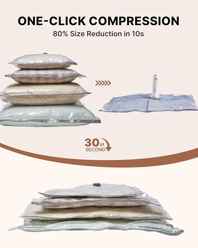 Vacuum Seal Bags for Clothing Travel, VINTAR 12 Pack Vacuum Storage Bags with Rechargeable Wireless Pump, Space Saver Bags(3 Jumbo+3 Large+3 Medium+3 Small) for Travel Luggage, Suitcase Storage