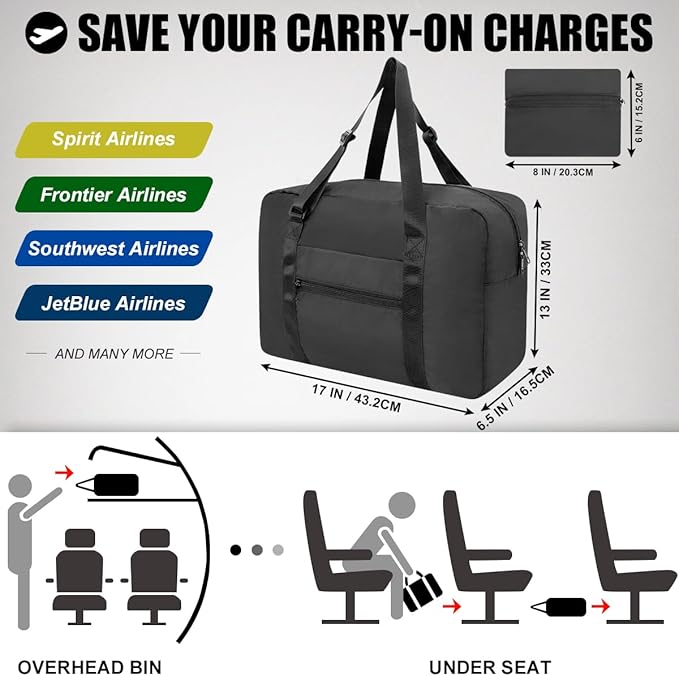 Small Duffle Bag for Travel, Personal Item Travel Bag Foldable Travel Tote Mini Gym Bag for Men Women, Black